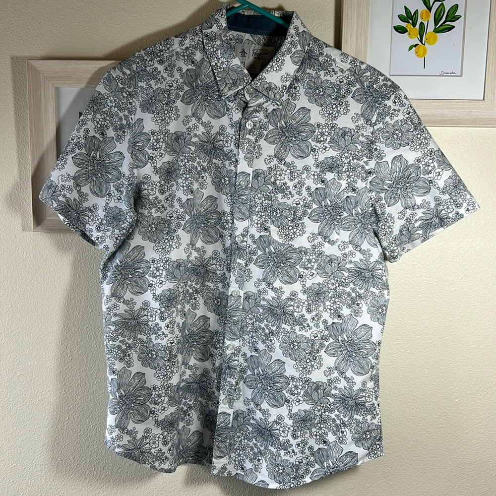 Original Penguin Button Down Floral Polo Shirt Mens Large